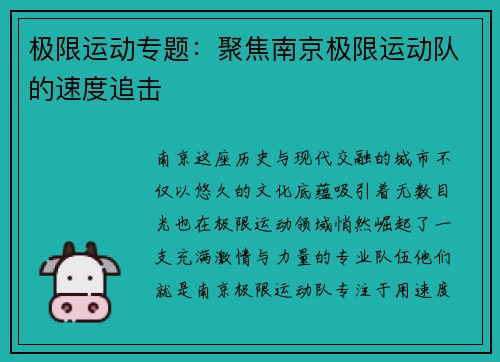 极限运动专题：聚焦南京极限运动队的速度追击