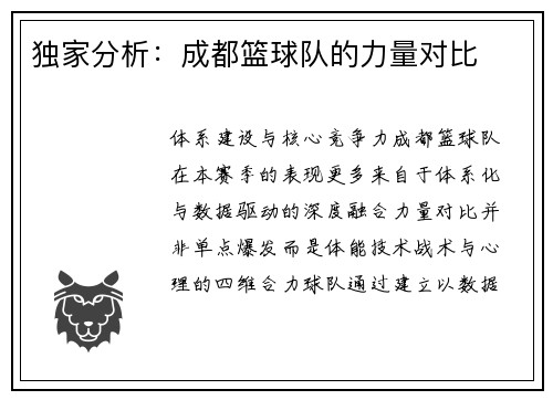 独家分析：成都篮球队的力量对比